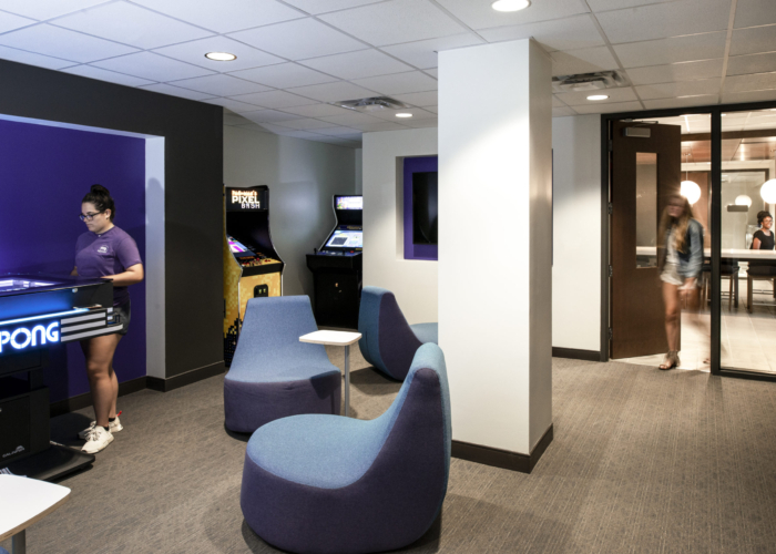 game room, table, and chairs