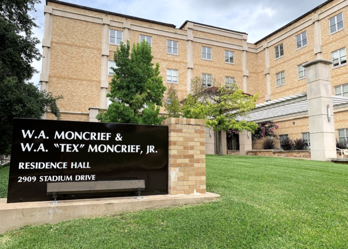 Moncrief Hall sign outside the entrance