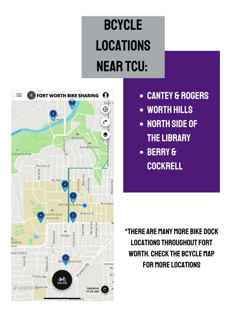 TCU Bike Share, Part 2: Bcycle Locations near TCU